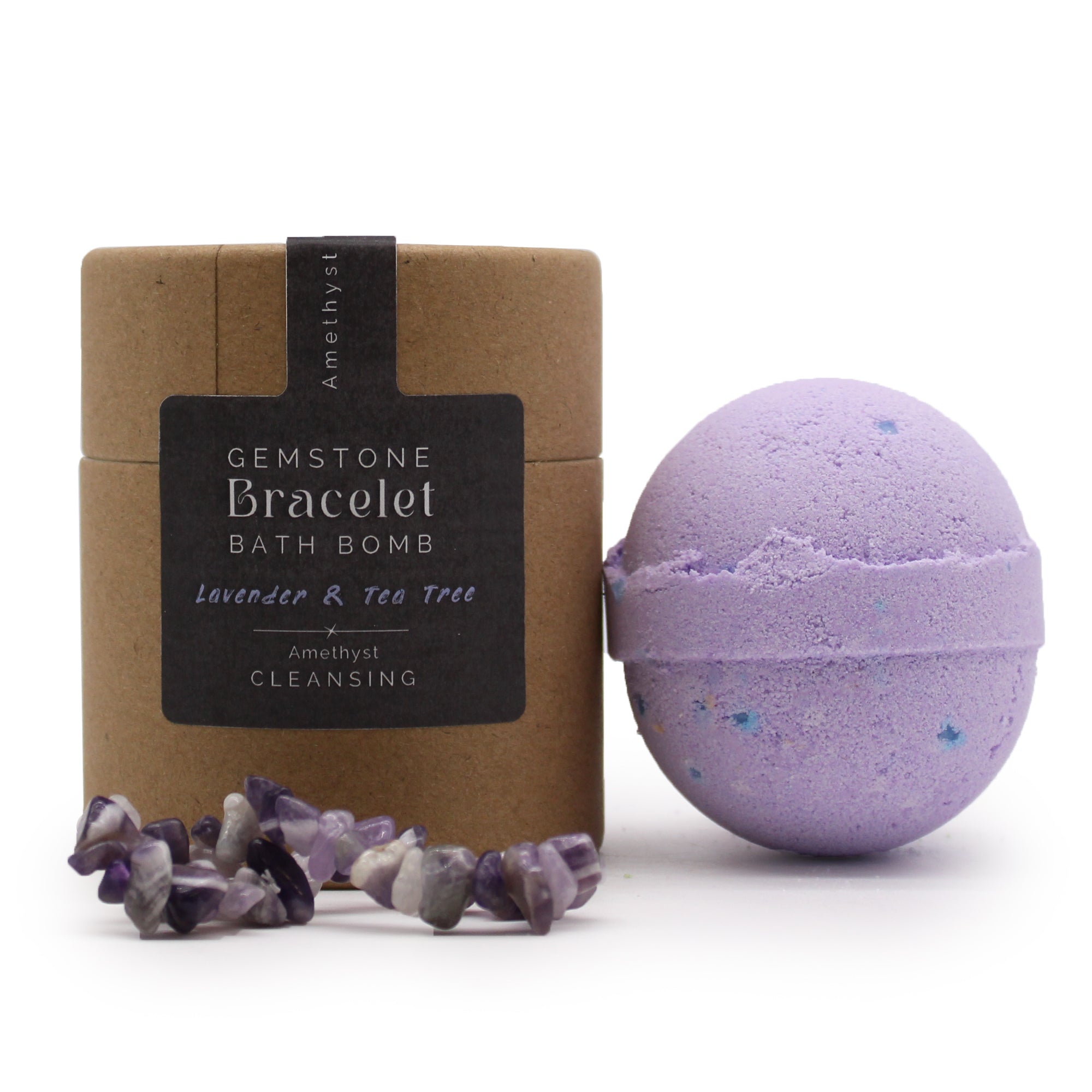 Amethyst-Badebombe mit Edelsteinarmband – Entspannung & Intuition