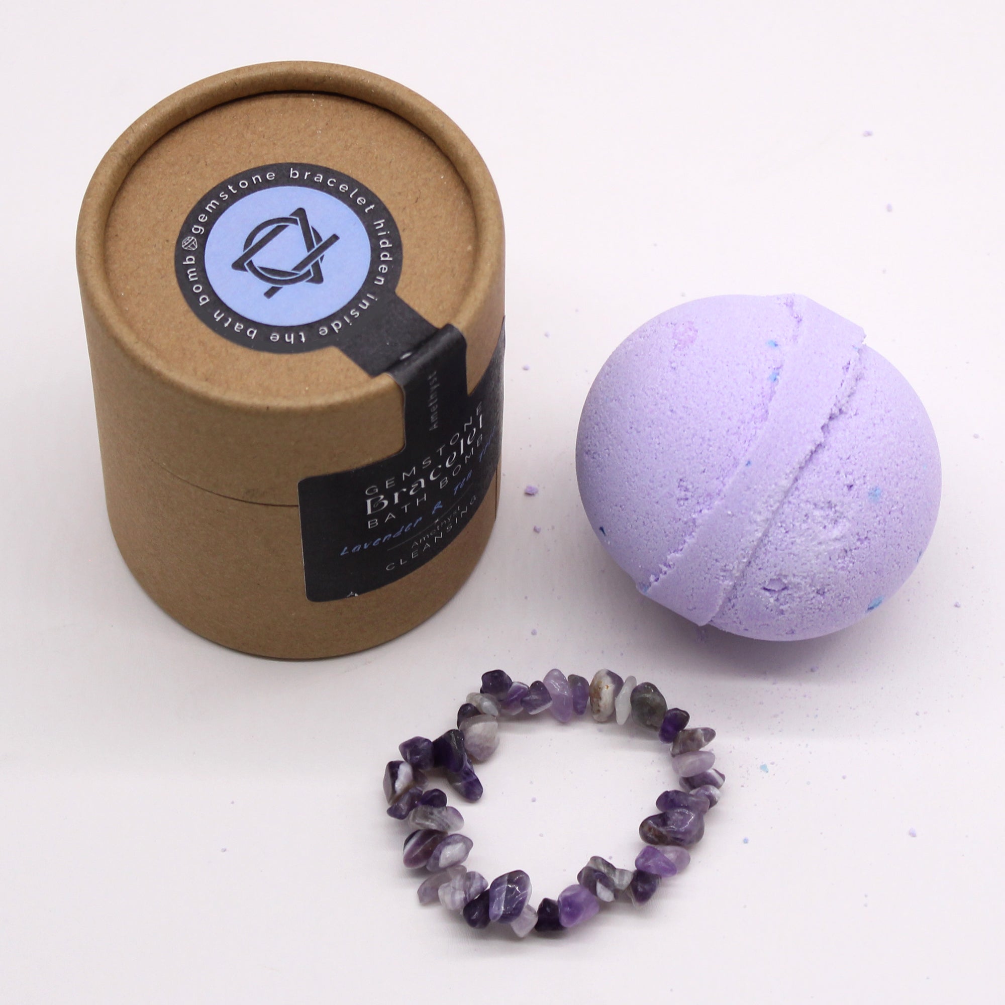 Amethyst-Badebombe mit Edelsteinarmband – Entspannung & Intuition