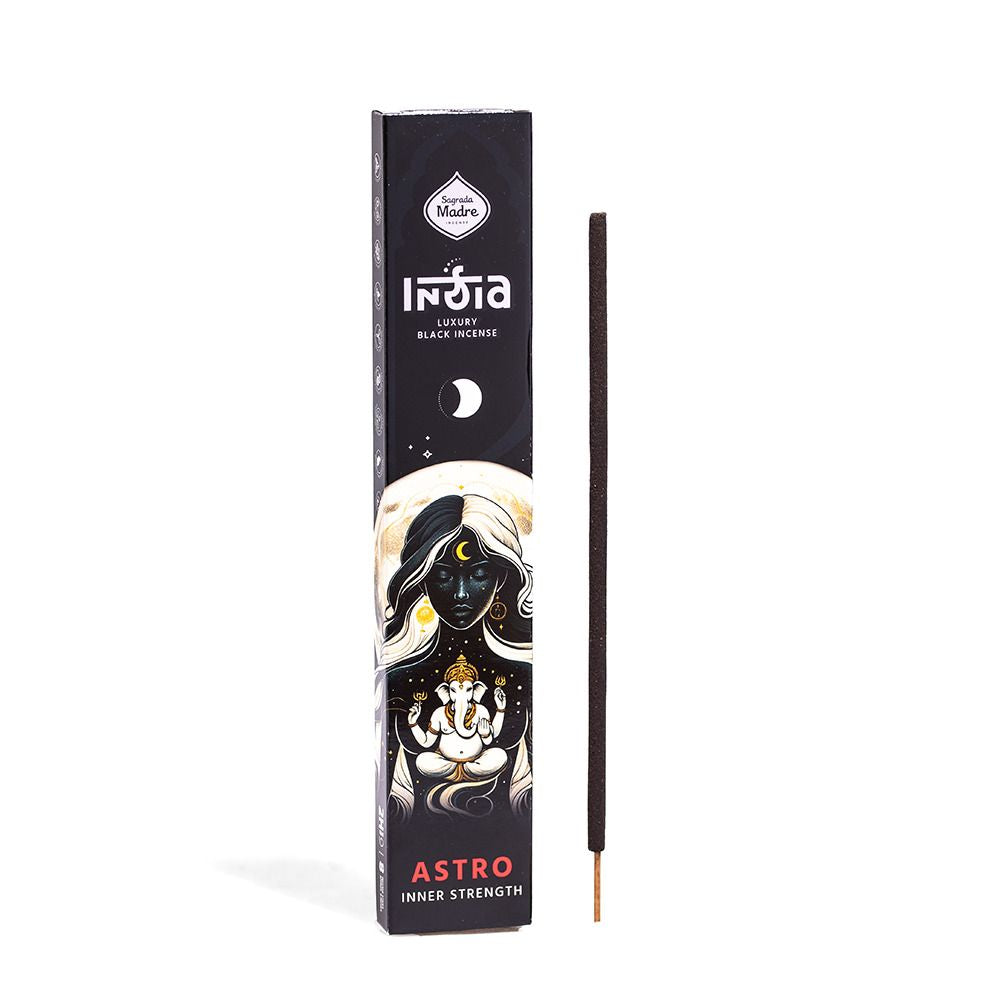 🌠 India Black ASTRO – Inner Strength × Unity Premium-Räucherstäbchen von Sagrada Madre (8 Stück, extra dick)