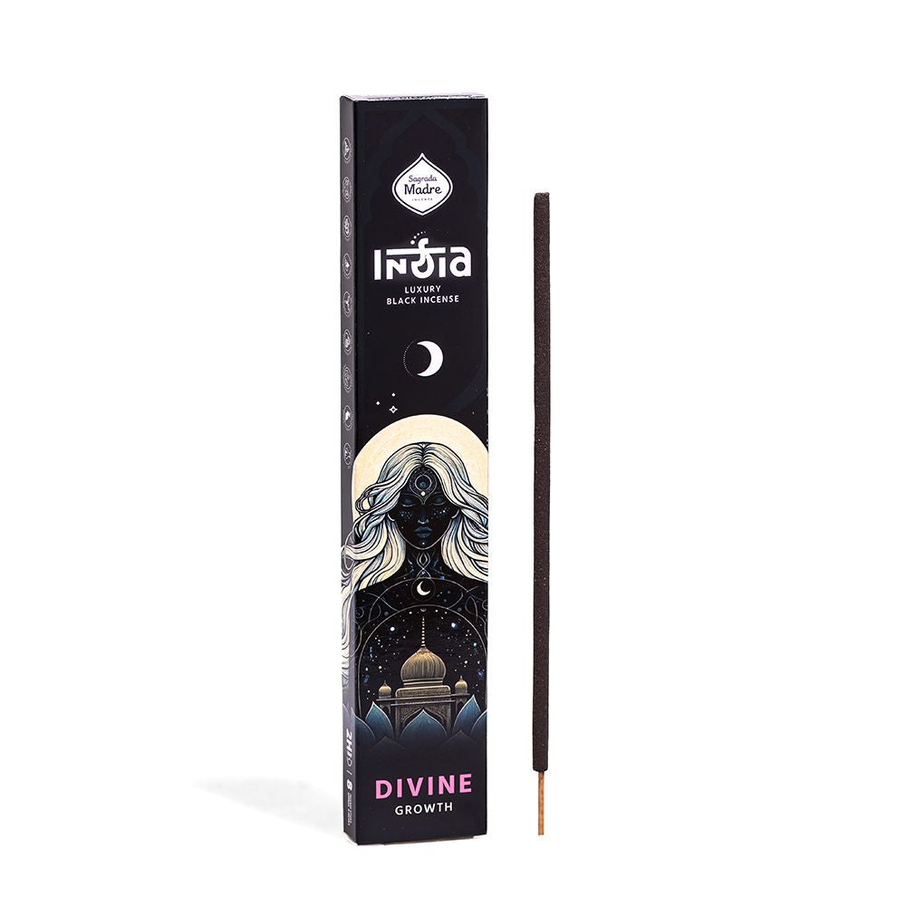 🔥 India Black DIVINE – Grow × Unity Premium-Räucherstäbchen von Sagrada Madre (8 Stück, extra dick)