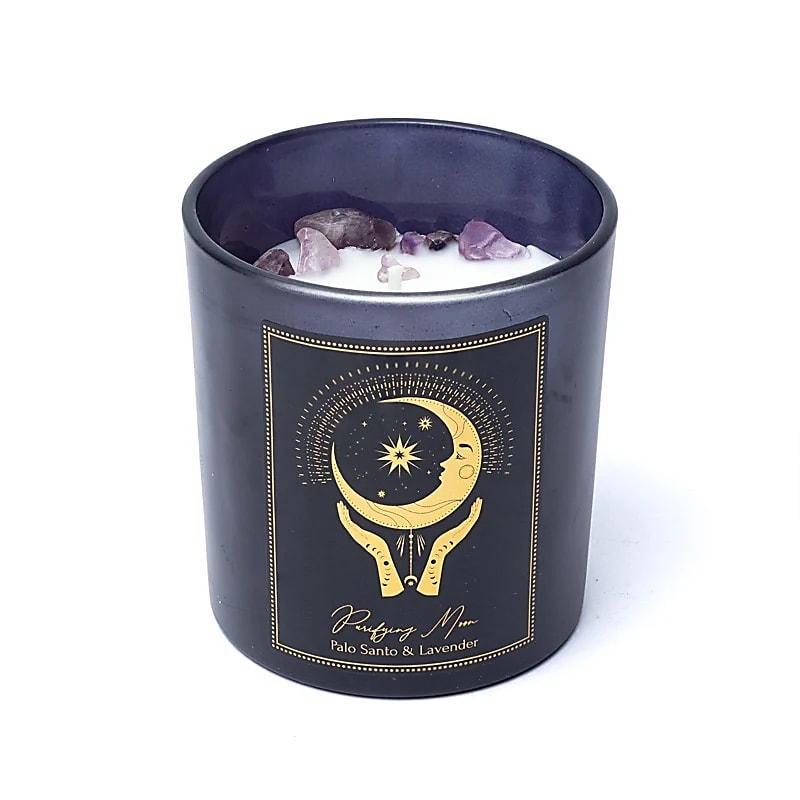 Manifestationskerze Reinigender Mond im Glas – Amethyst & Palo Santo