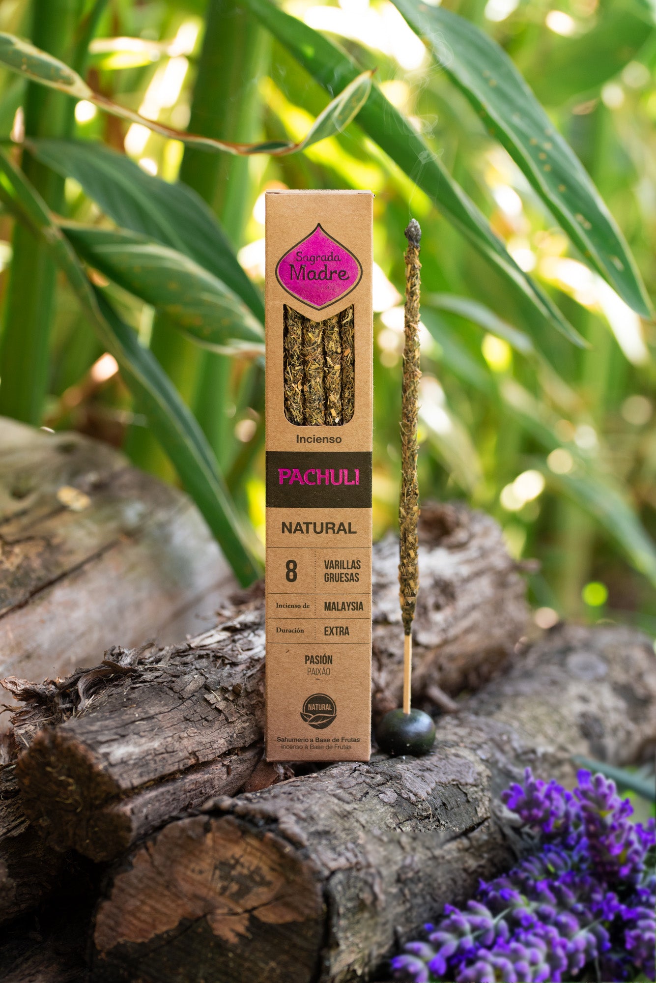 Sagrada Madre Natural Patchouli, handmade incense sticks for grounding, sensuality, and abundance