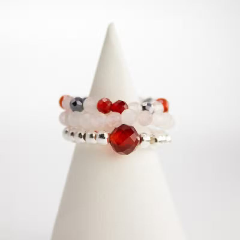 Nymph Spirit Edelstein Ring Set Love & Flame, Rosenquarz und Rubin