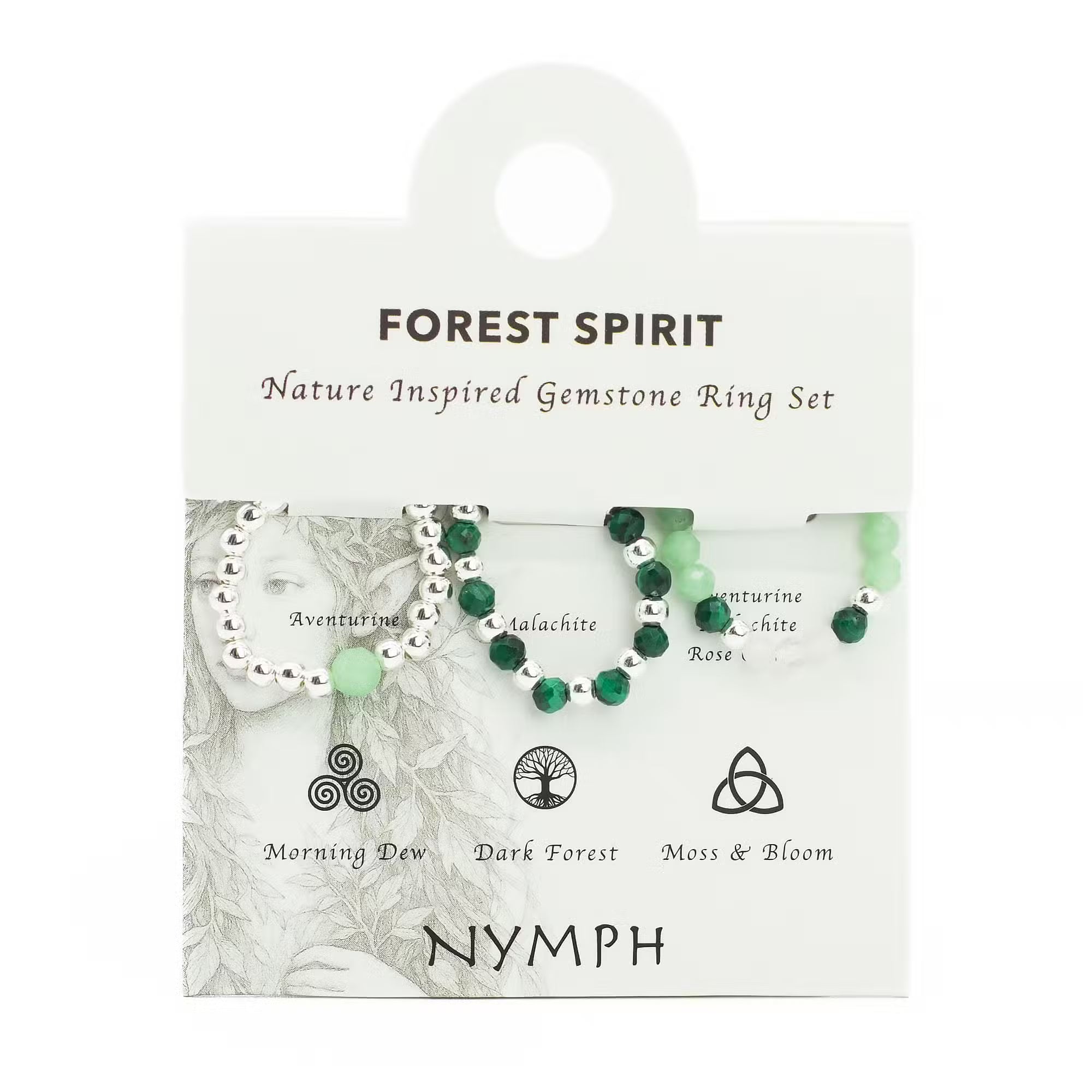 Nymph Spirit Edelstein Ring Set Forest Spirit, Aventurin, Malachit und Rosenquarz