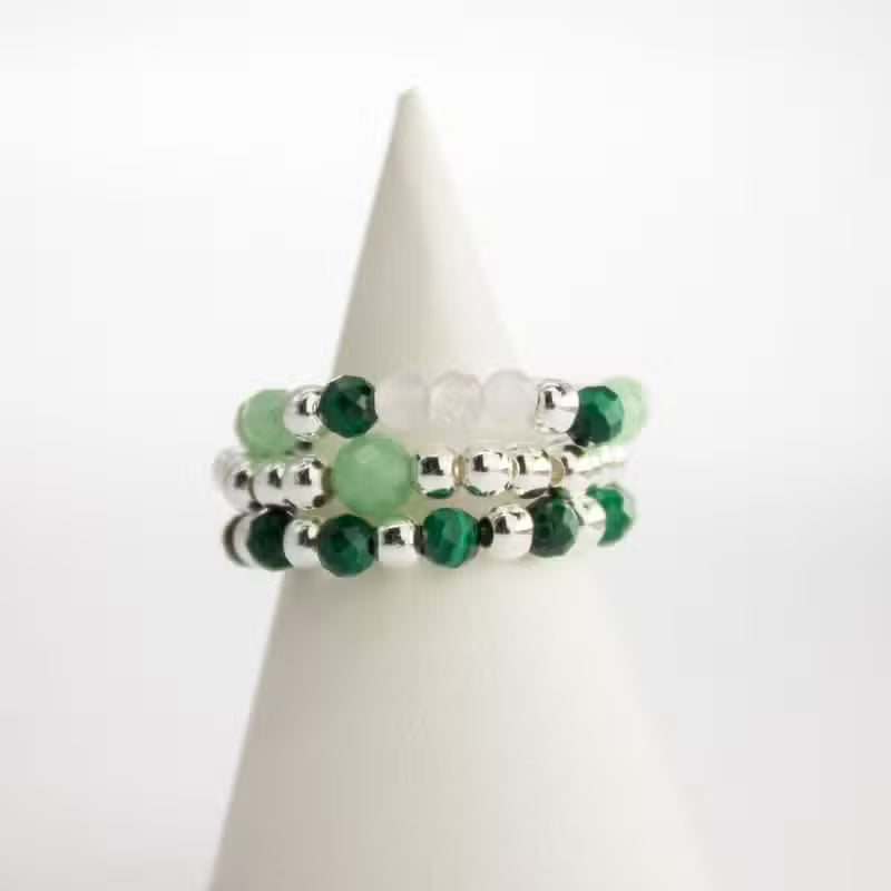 Nymph Spirit Edelstein Ring Set Forest Spirit, Aventurin, Malachit und Rosenquarz