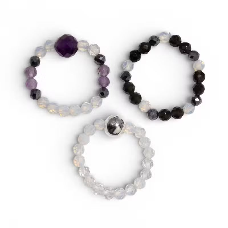 Nymph Spirit Edelstein Ring Set Full Moon, Mondstein, Obsidian und Amethyst