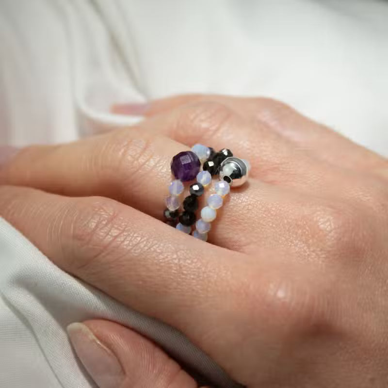 Nymph Spirit Edelstein Ring Set Full Moon, Mondstein, Obsidian und Amethyst