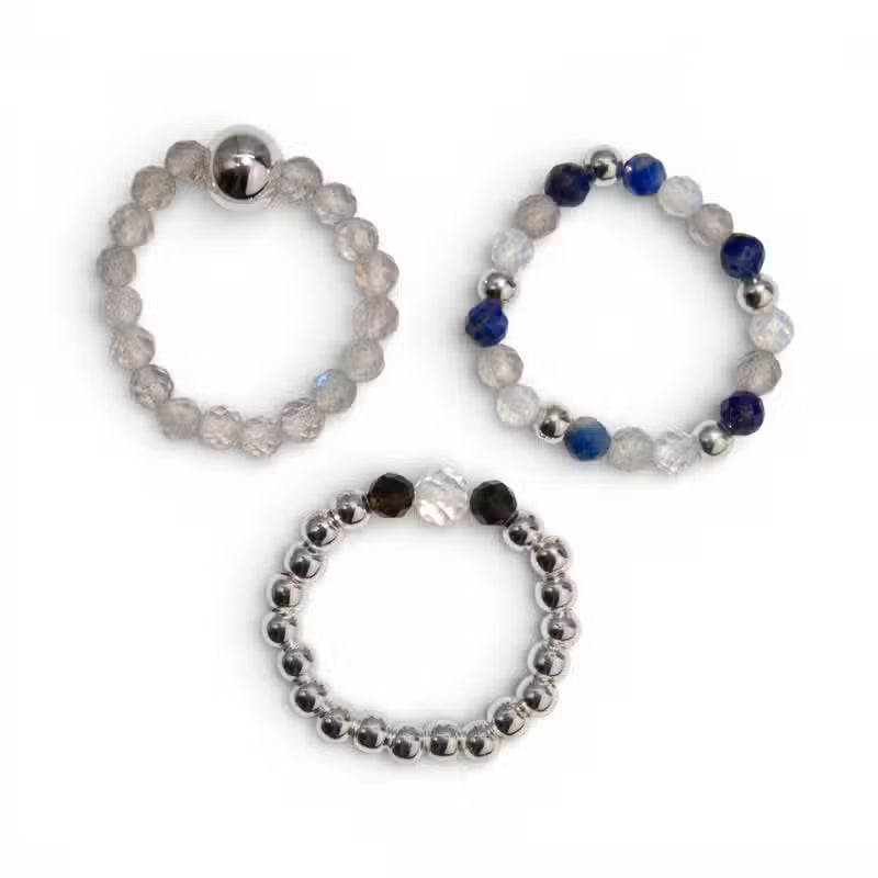 Nymph Spirit Edelstein Ring Set Northern Lights, Lapislazuli, Opalit, Fluorit und schwarzer Obsidian