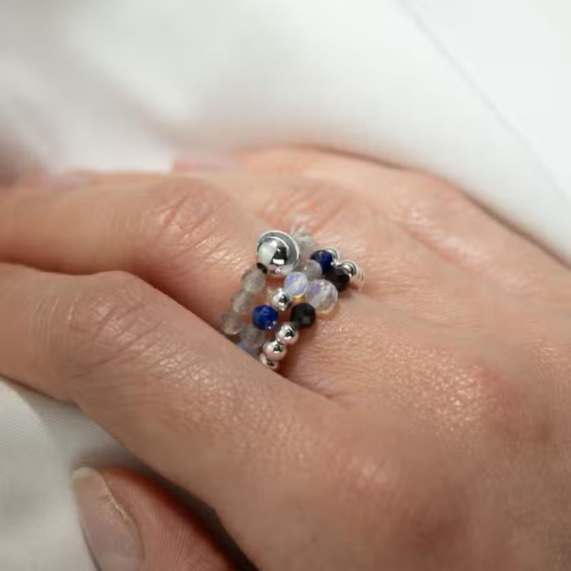 Nymph Spirit Edelstein Ring Set Northern Lights, Lapislazuli, Opalit, Fluorit und schwarzer Obsidian