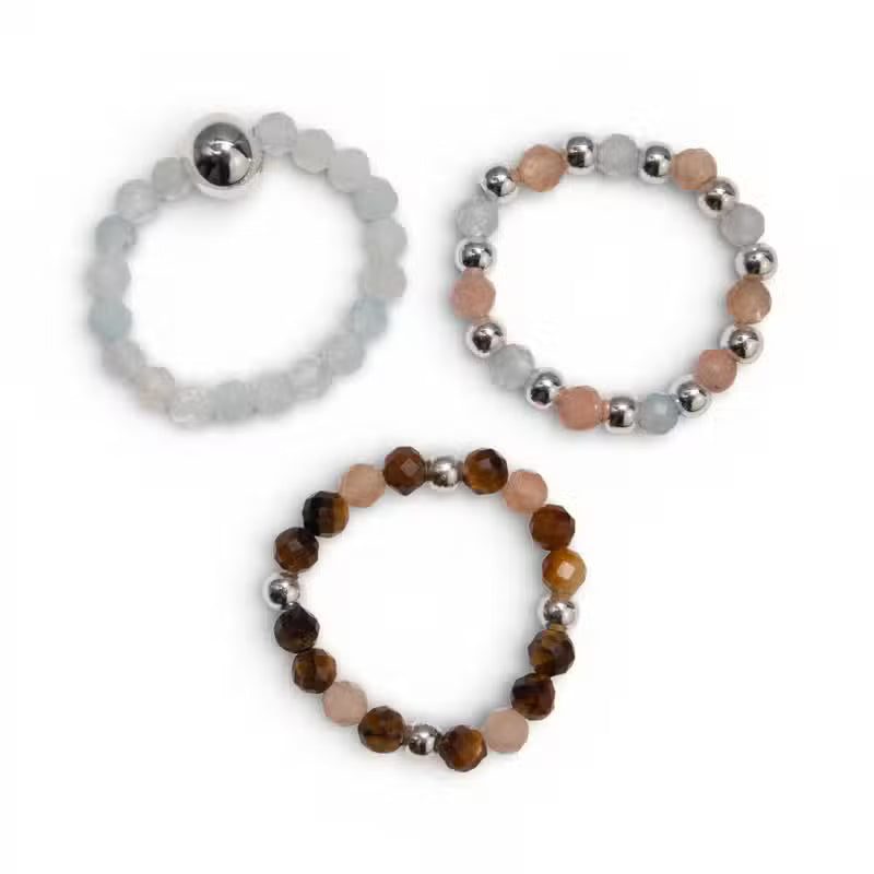 Nymph Spirit Edelstein Ring Set Sea Sunset, Aquamarin, Tigerauge und Sonnenstein