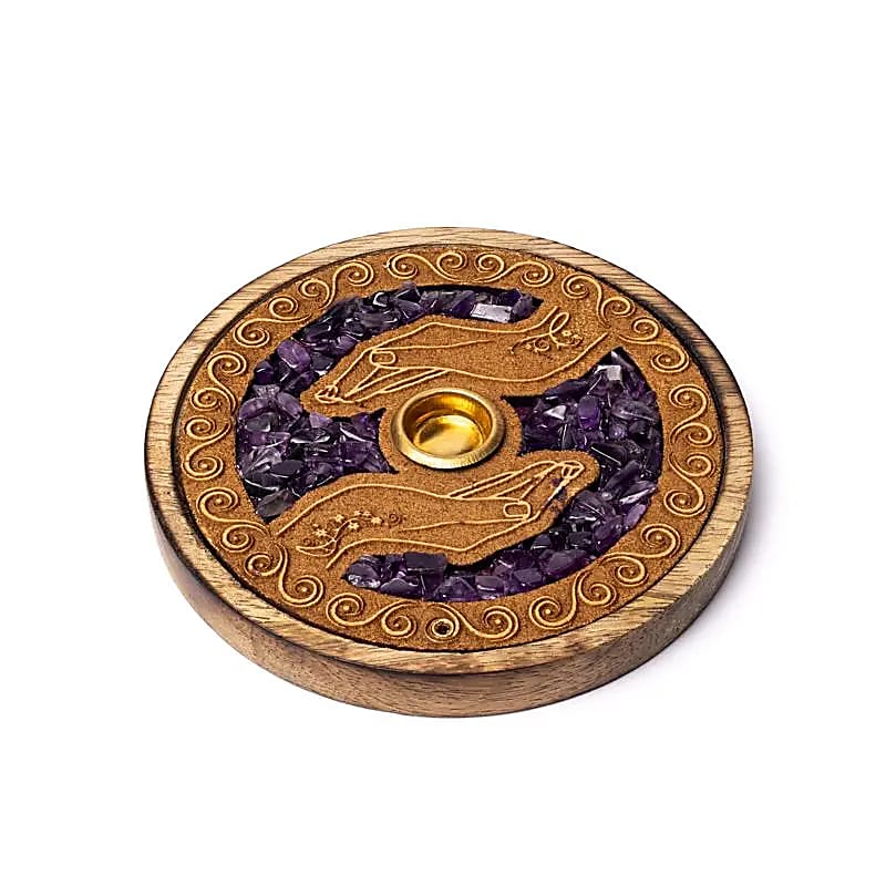 Räucherstäbchen- & Kegelhalter „Heilende Hände“ mit Amethyst – Intention, Schutz & geistige Klarheit 💜