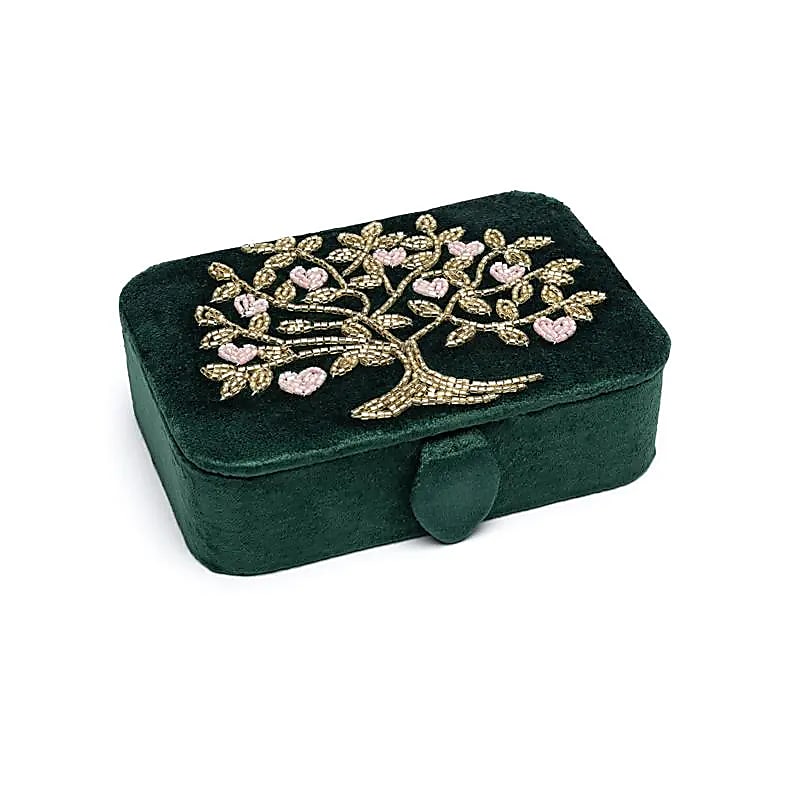 Schmuck- & Tarotkästchen „Baum der Lebens“ – Samtgrün