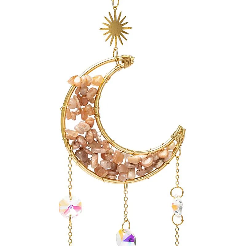Sonnenfänger Halbmond mit Rosa Mondstein – Intuition, Sanftheit & Lichtzauber