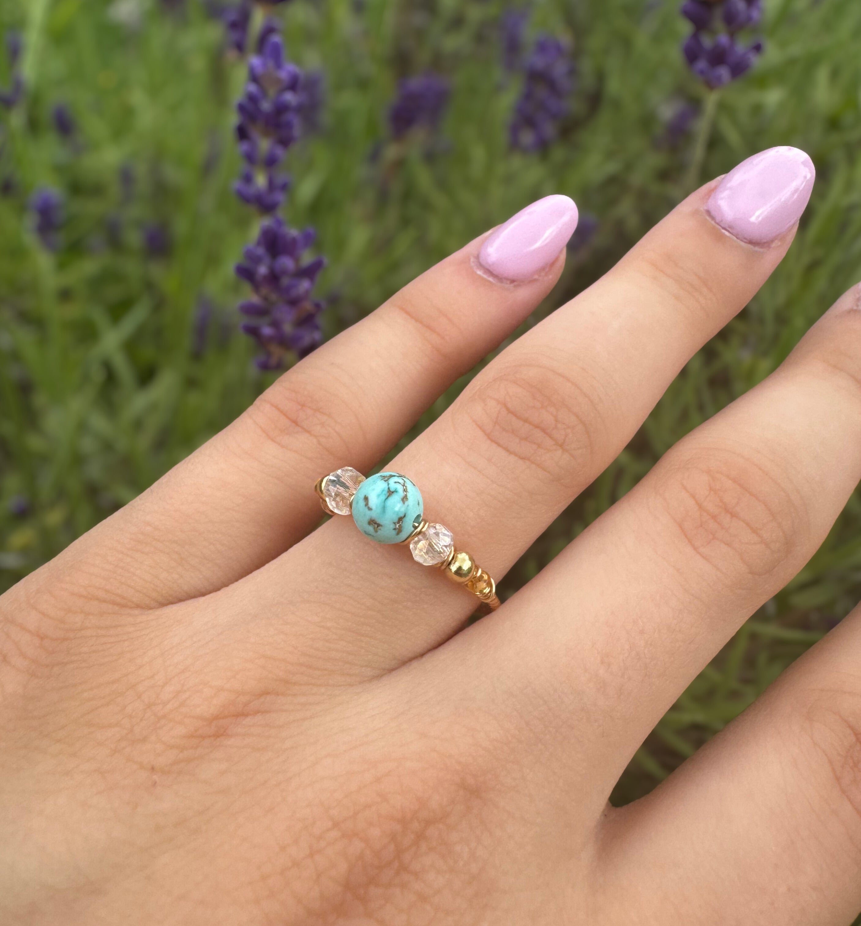 Verstellbarer Türkis-Ring – Marquise Design, 18K vergoldet