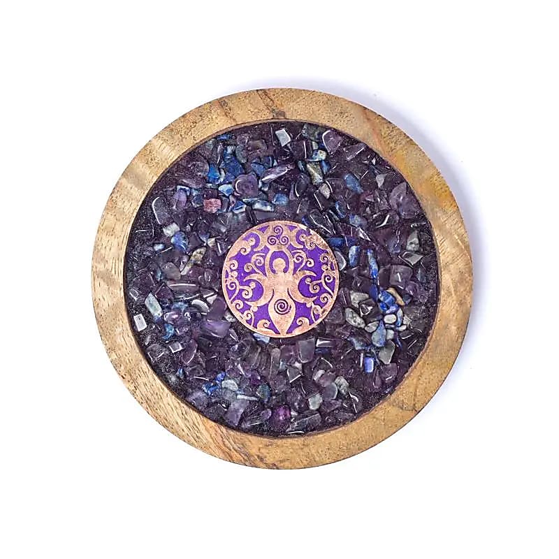 Untersetzer Holz Göttin – Amethyst & Lapislazuli
