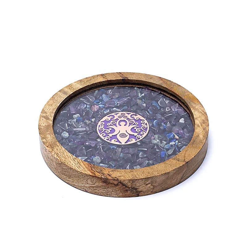 Untersetzer Holz Göttin – Amethyst & Lapislazuli