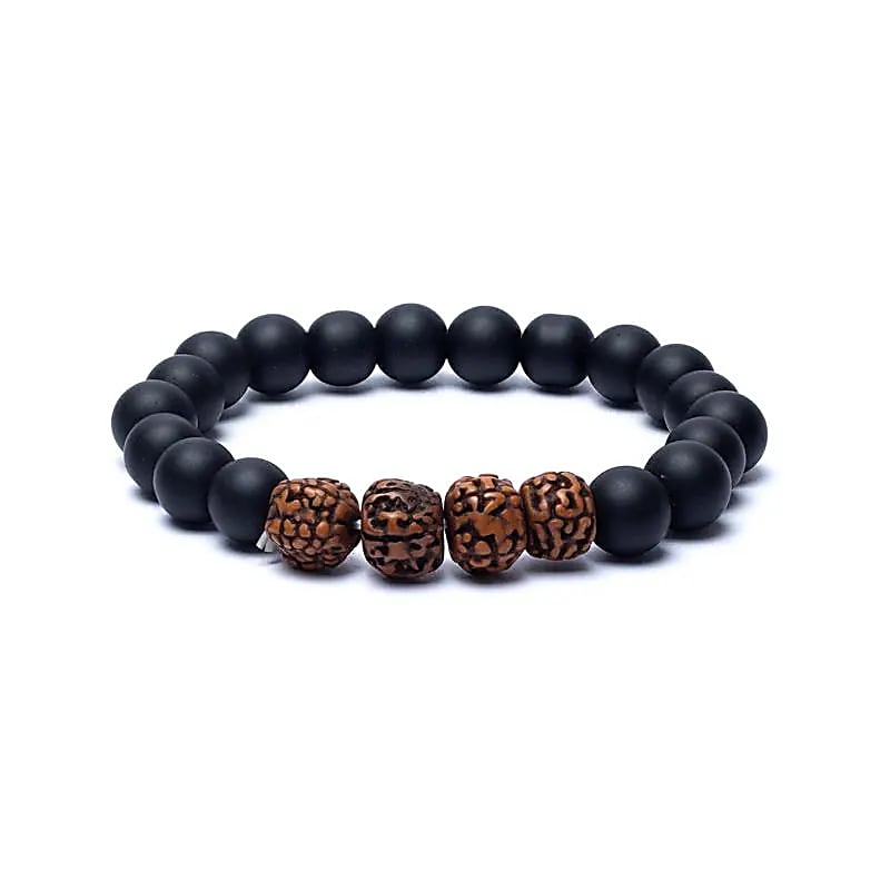 Armband Rudraksha & Schwarzer Onyx – elastisch | 10 mm Perlen | Erdung & spirituelle Standfestigkeit 🖤
