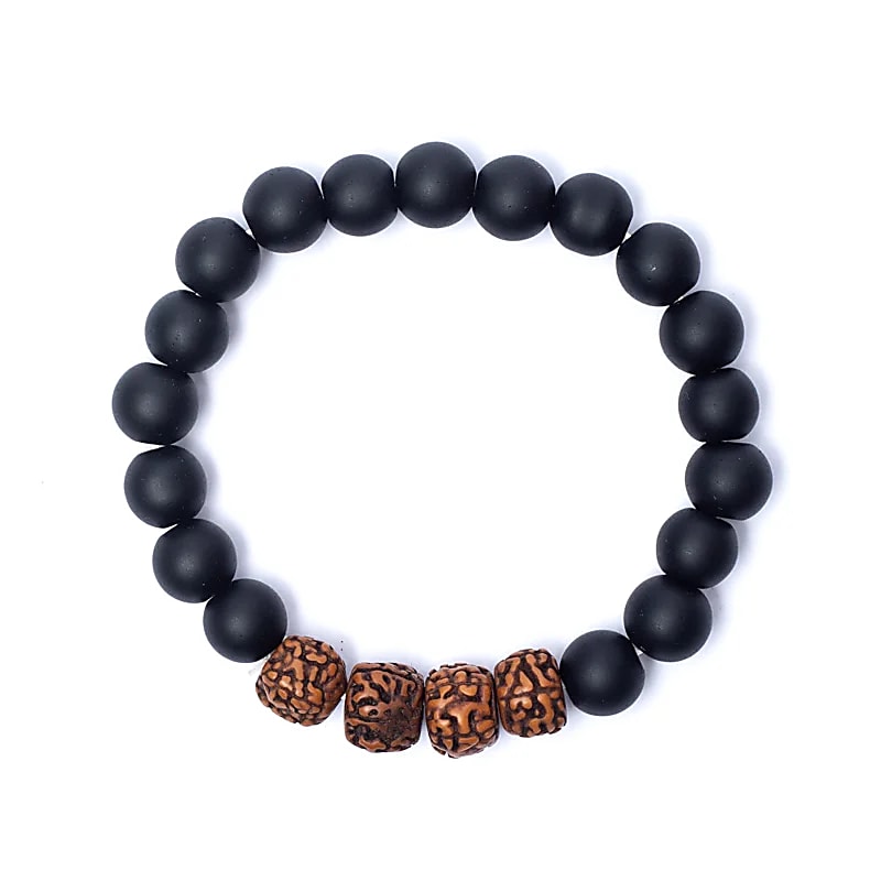 Armband Rudraksha & Schwarzer Onyx – elastisch | 10 mm Perlen | Erdung & spirituelle Standfestigkeit 🖤