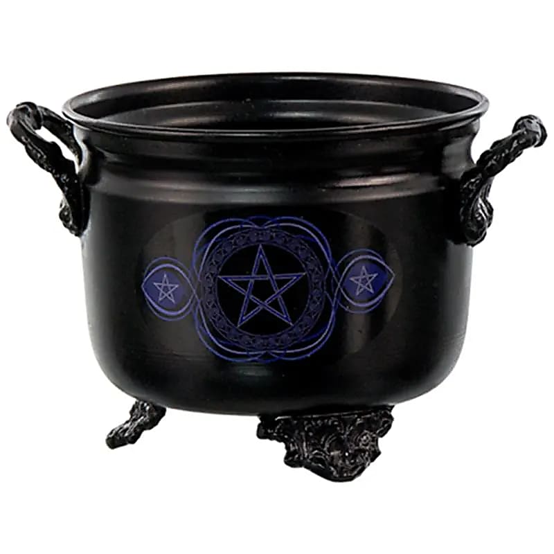 Cauldron Blaues Pentagramm Hexenkessel aus Eisen für Rituale und Räucherungen
