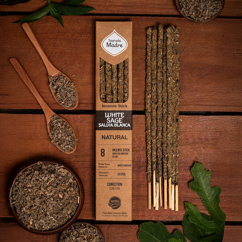 Sagrada Madre Natural White Sage, Räucherstäbchen mit Weißem Salbei für Reinigung und bewusste Präsenz