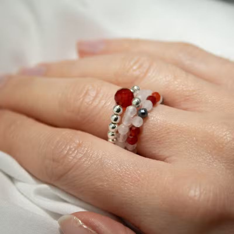 Nymph Spirit Edelstein Ring Set Love & Flame, Rosenquarz und Rubin