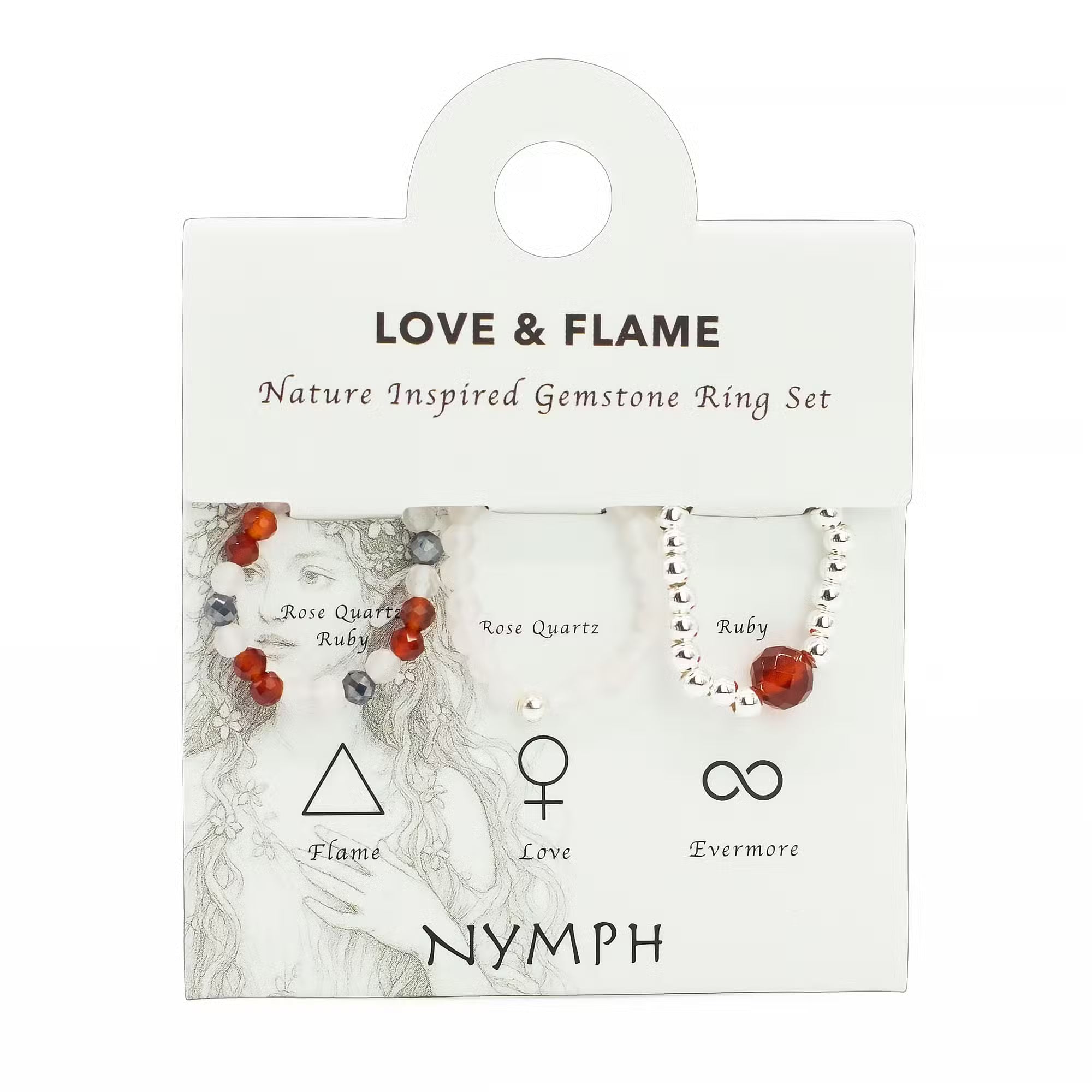 Nymph Spirit Edelstein Ring Set Love & Flame, Rosenquarz und Rubin