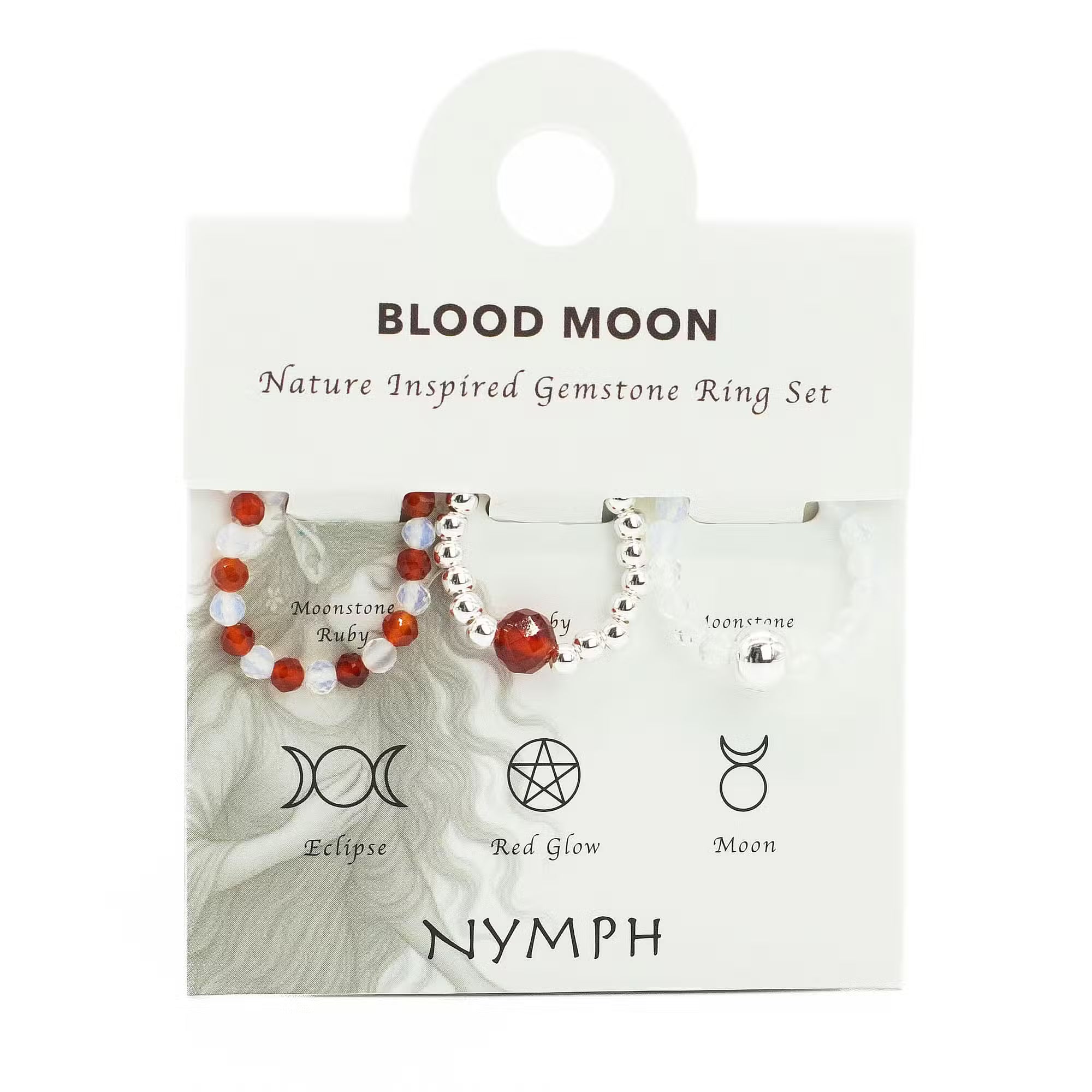 Nymph Spirit Edelstein Ring Set Blood Moon, Rubin und Mondstein