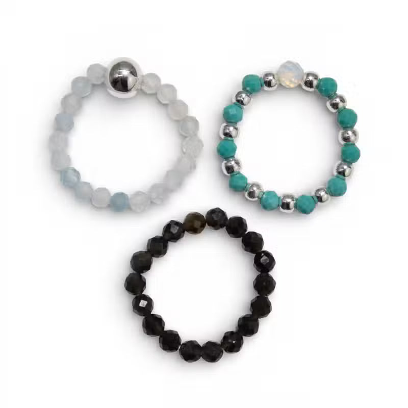 Nymph Spirit Edelstein Ring Set Endless Ocean, Aquamarin, Türkis und schwarzer Obsidian