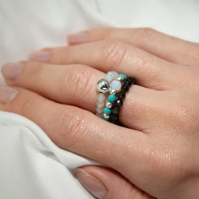 Nymph Spirit Edelstein Ring Set Endless Ocean, Aquamarin, Türkis und schwarzer Obsidian