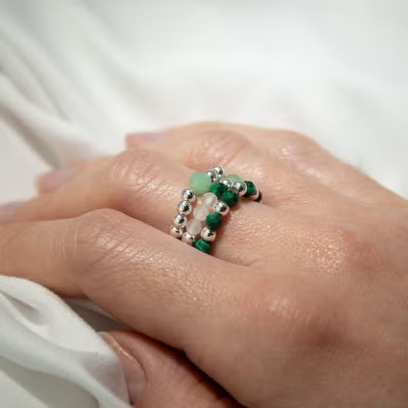 Nymph Spirit Edelstein Ring Set Forest Spirit,  Aventurin, Malachit und Rosenquarz