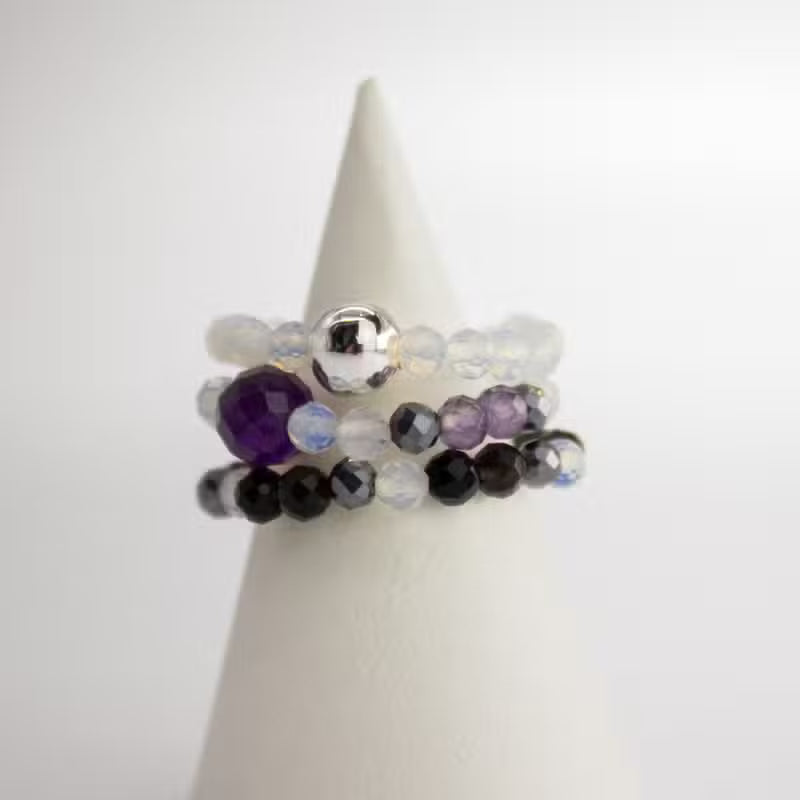 Nymph Spirit Edelstein Ring Set Full Moon, Mondstein, Obsidian und Amethyst