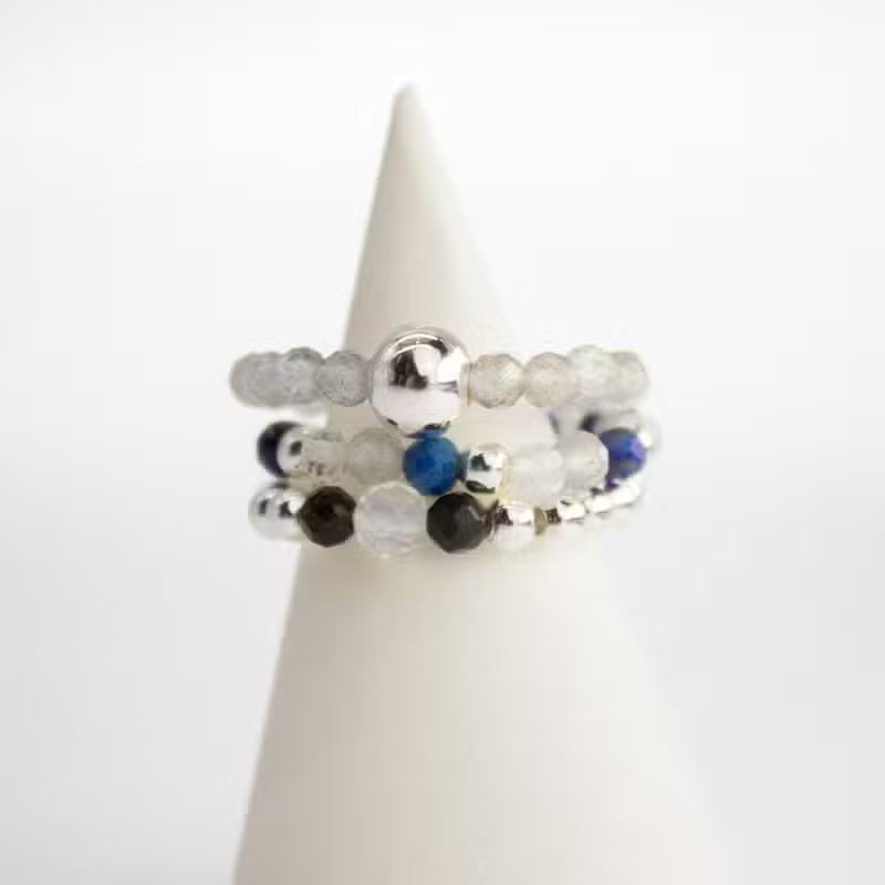 Nymph Spirit Edelstein Ring Set Northern Lights, Lapislazuli, Opalit, Fluorit und schwarzer Obsidian