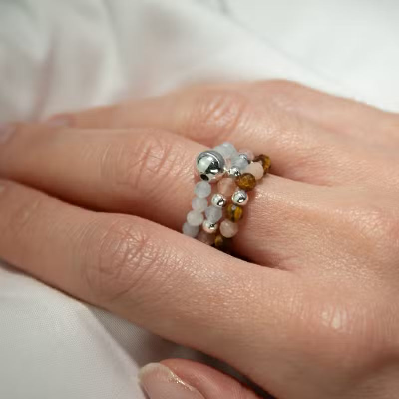 Nymph Spirit Edelstein Ring Set Sea Sunset, Aquamarin, Tigerauge und Sonnenstein