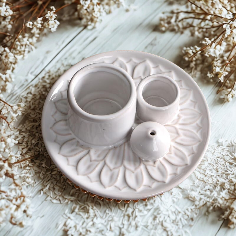 🕯️ 4-in-1 Keramik-Räucherhalter – Beige Ritualgefäß der Balance 🕯️