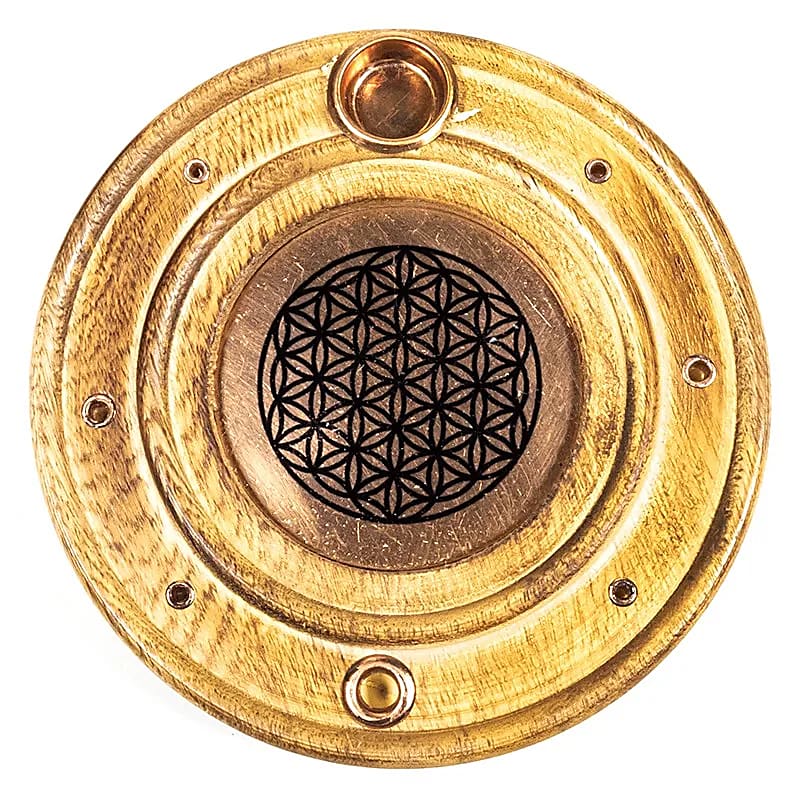 Räucherstäbchen- & Räucherkegelhalter „Blume des Lebens“ aus Mangoholz