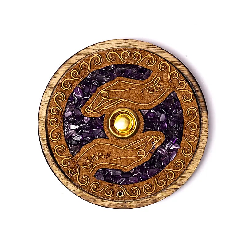 Räucherstäbchen- & Kegelhalter „Heilende Hände“ mit Amethyst – Intention, Schutz & geistige Klarheit 💜