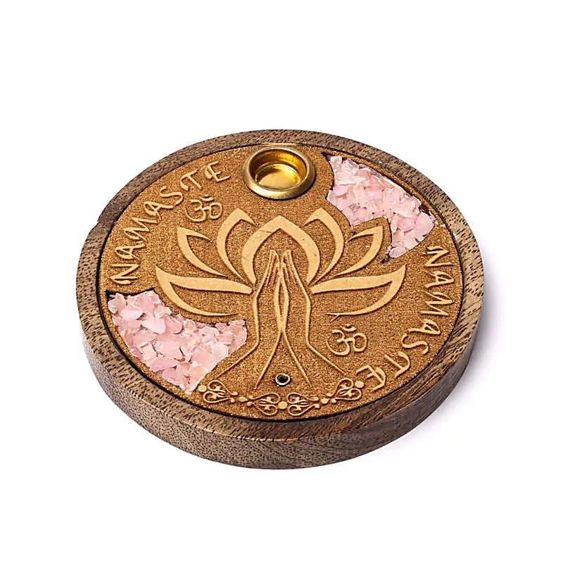 Räucherstäbchen- & Kegelhalter „Namaste“ mit Rosenquarz – Herzverbundenheit & stille Achtung 💗