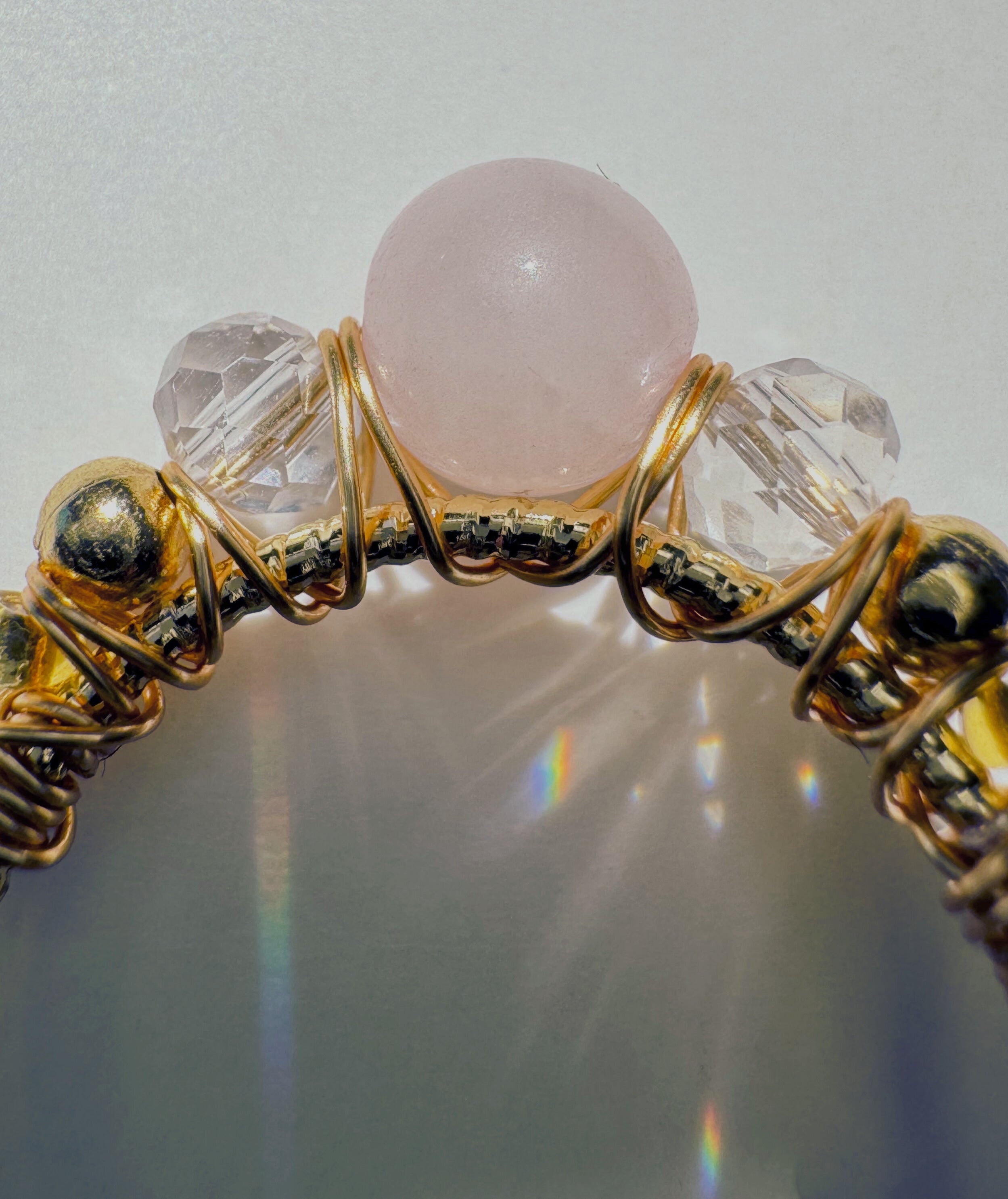Verstellbarer Rosenquarz-Ring – Marquise Design, 18K vergoldet