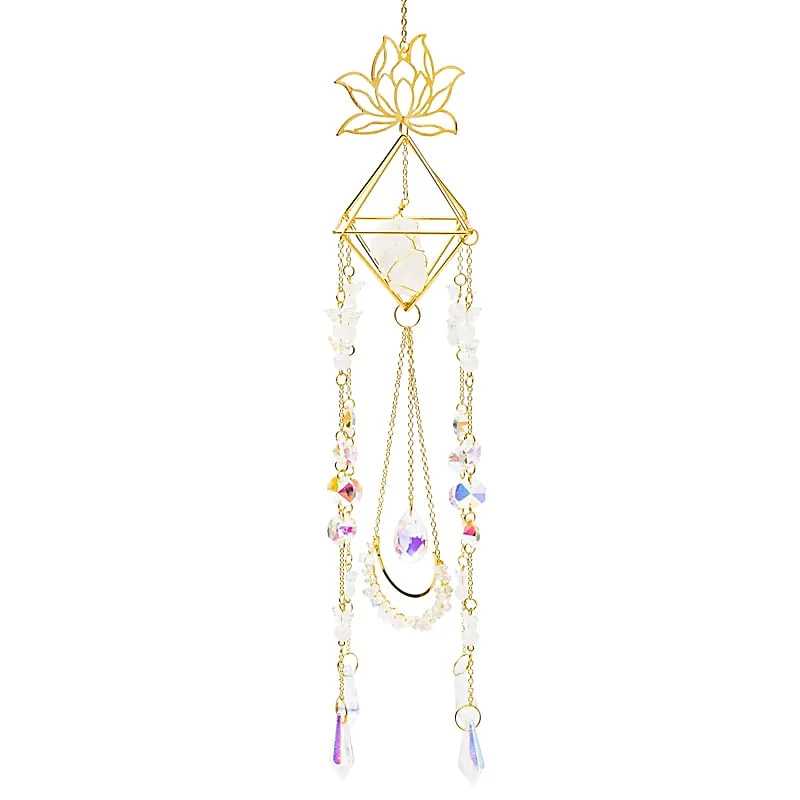 Sonnenfänger Lotus & Schmetterlinge mit Bergkristall | 9 × 51 cm