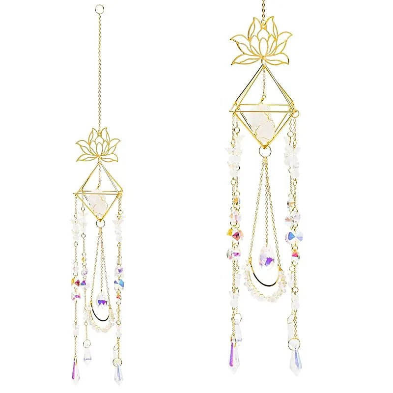 Sonnenfänger Lotus & Schmetterlinge mit Bergkristall | 9 × 51 cm