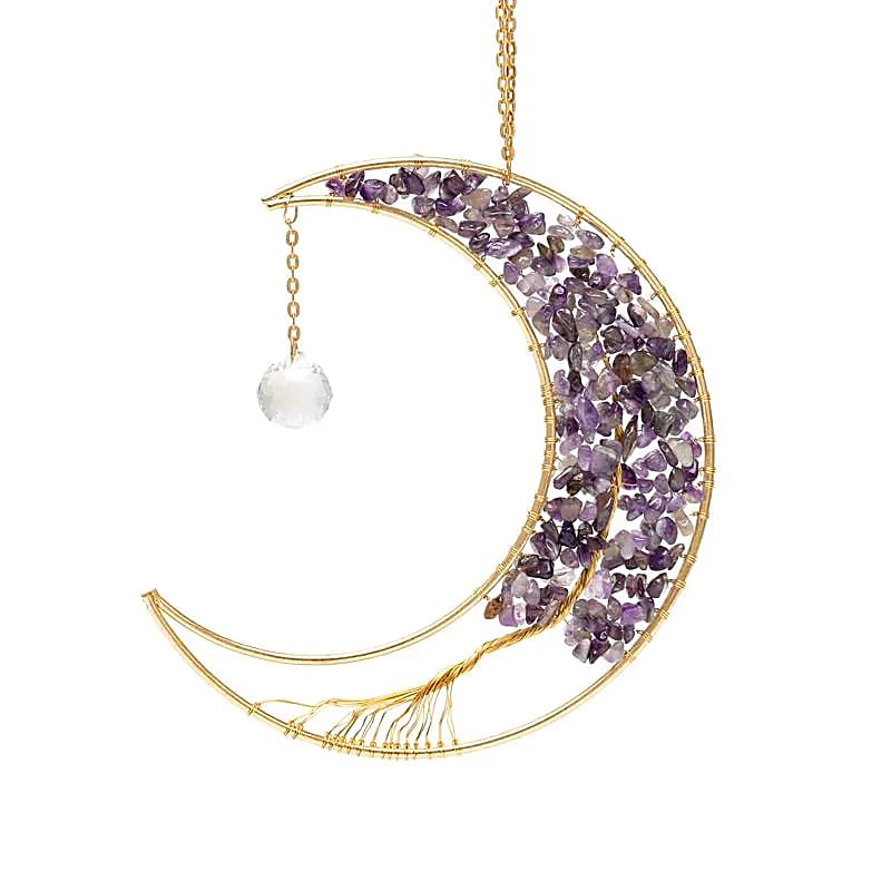 Sonnenfänger Mond mit Amethyst & Lebensbaum | 17 × 17 cm