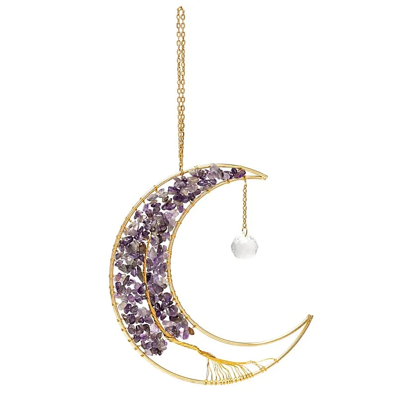 Sonnenfänger Mond mit Amethyst & Lebensbaum | 17 × 17 cm