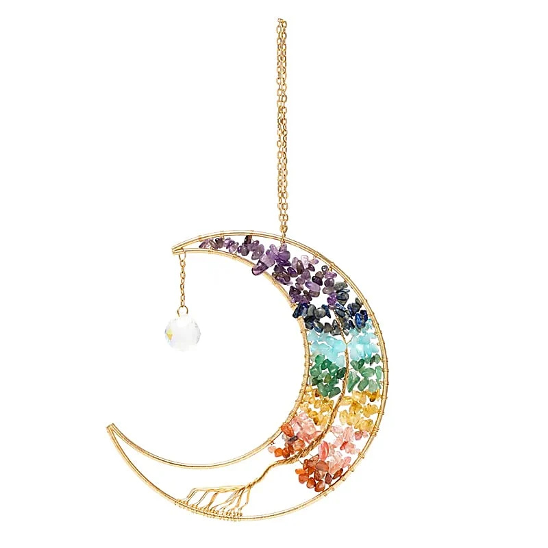 Sonnenfänger Mond mit Lebensbaum & Chakra Steinen | 17 × 17 cm