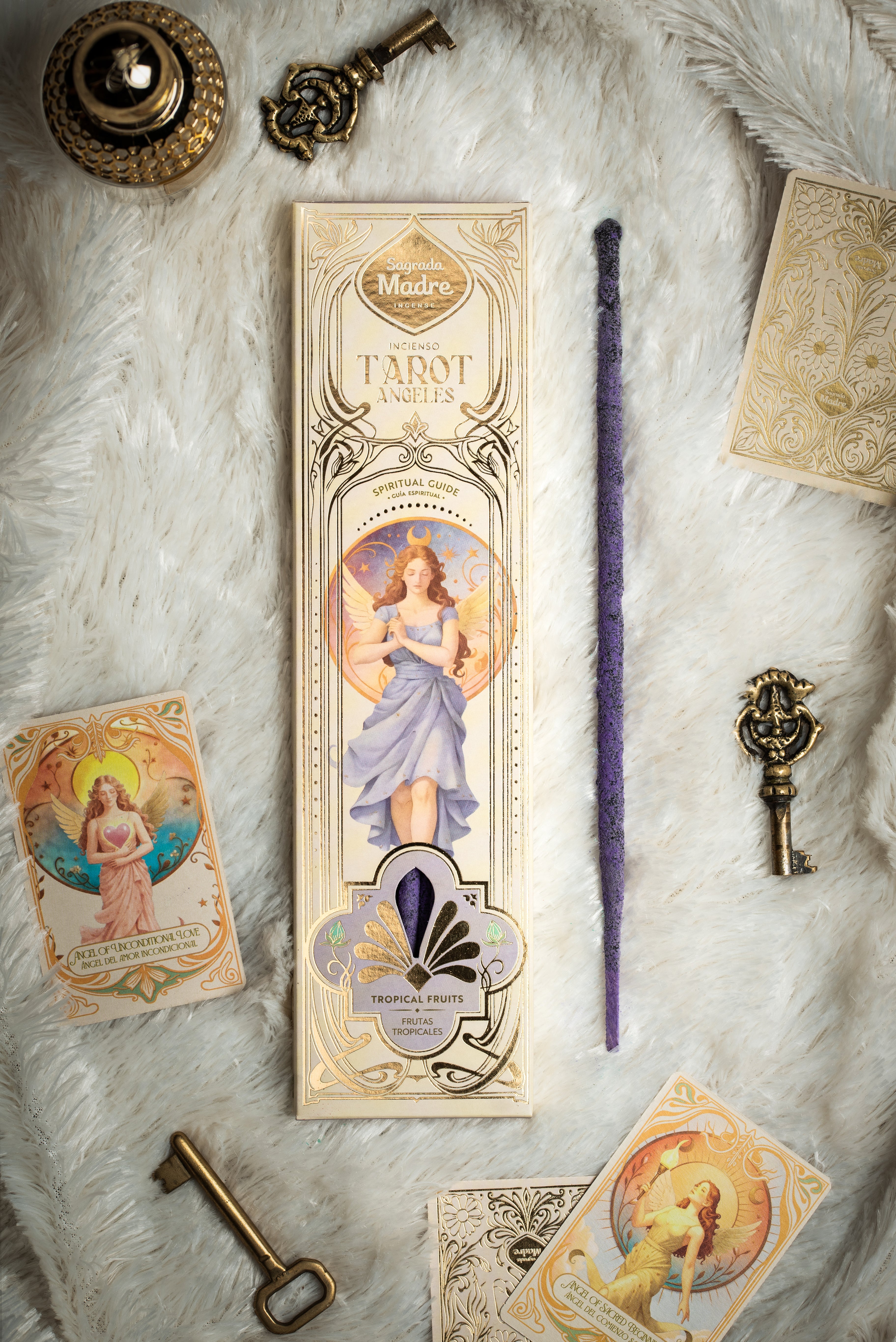 Sagrada Madre Tarot Angels Spiritual Guide Tropical Fruits, Räucherstäbchen mit zwei zufälligen Engelkarten