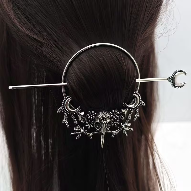 Vintage-Haarnadel „Rabenmond“ aus Silbermetall